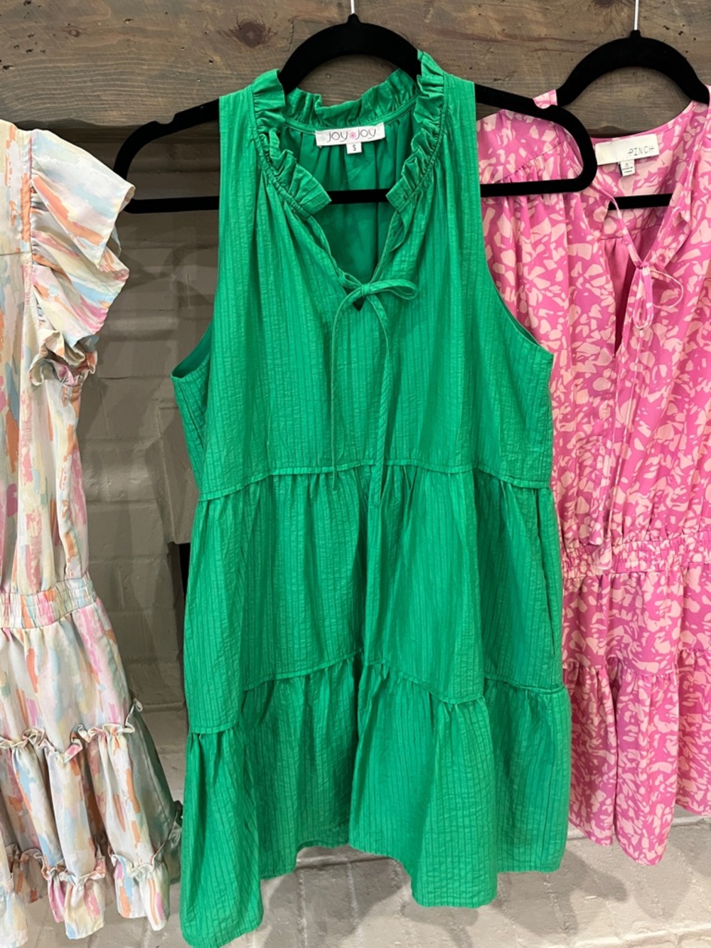 Joy Joy Emerald Green Ruffled Neck Dress